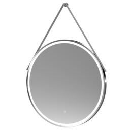 Balterley Round Framed LED Mirror with Demister & Strap, 800mm - Chrome/Grey in Silver