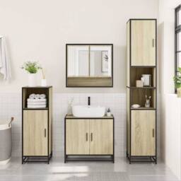Berkfield Home 3 Piece Bathroom Furniture Set Sonoma Oak Engineered Wood in Light Tan - thumbnail 3