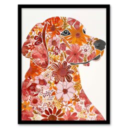 "Artery8 Flower Pattern Red Labrador Dog Lover Portrait Framed Wall Art - Size: W12"" x H16""" - thumbnail 1