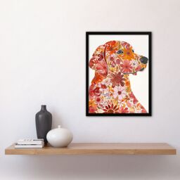 "Artery8 Flower Pattern Red Labrador Dog Lover Portrait Framed Wall Art - Size: W12"" x H16""" - thumbnail 4