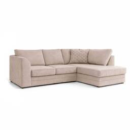 Furnishings For Less UK Quilted Chenille Fabric 3 to 4 Seater L Shaped Corner Sofa Right Hand Facing in Beige - thumbnail 2