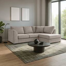 Furnishings For Less UK Quilted Chenille Fabric 3 to 4 Seater L Shaped Corner Sofa Right Hand Facing in Beige