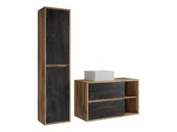 Vente-unique Wall-Hung Bathroom Unit With Basin & Tall Unit - Natural and in Light Oak - thumbnail 2