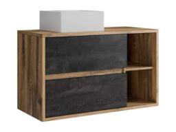 Vente-unique Wall-Hung Bathroom Unit With Basin & Tall Unit - Natural and in Light Oak - thumbnail 5