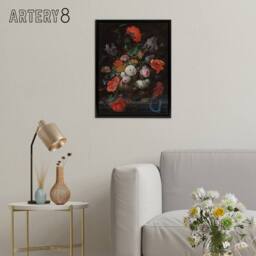 "Artery8 Still Life with Flowers & a Watch Mignon Black Framed Canvas Art - Size: W12"" x H16""" - thumbnail 3