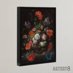 "Artery8 Still Life with Flowers & a Watch Mignon Black Framed Canvas Art - Size: W12"" x H16""" - thumbnail 2