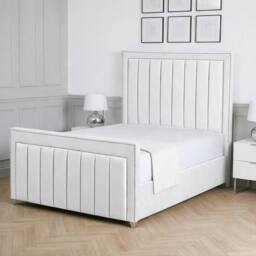Living Comfort Bedz Royale Plush Velvet Upholstered Bed Slatted Base with 48Inch Headboard in White - Size: Double
