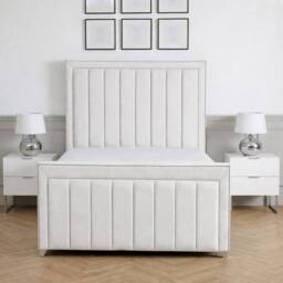 Living Comfort Bedz Royale Plush Velvet Upholstered Bed Slatted Base with 48Inch Headboard in White - Size: Double - thumbnail 2
