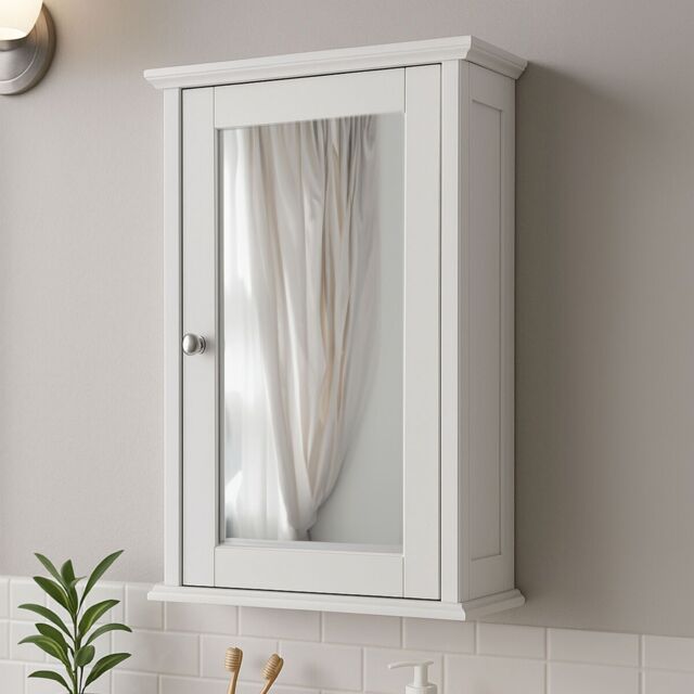 Orsina Mirrored Cabinet For Bathroom Use, White Wood Mirrored Cabinet With Chrome Handle, Small Drawer Unit - image 1