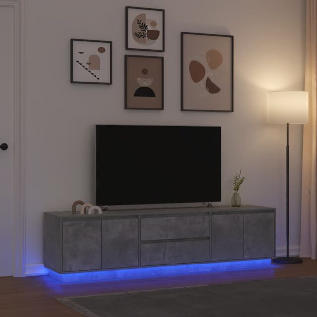 Berkfield Home TV Cabinet with LED Lights Concrete Grey 193.5x41x50 cm - image 1