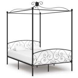 Berkfield Home 284477 Canopy Bed Frame without Mattress Black Metal 140x200 cm - thumbnail 1