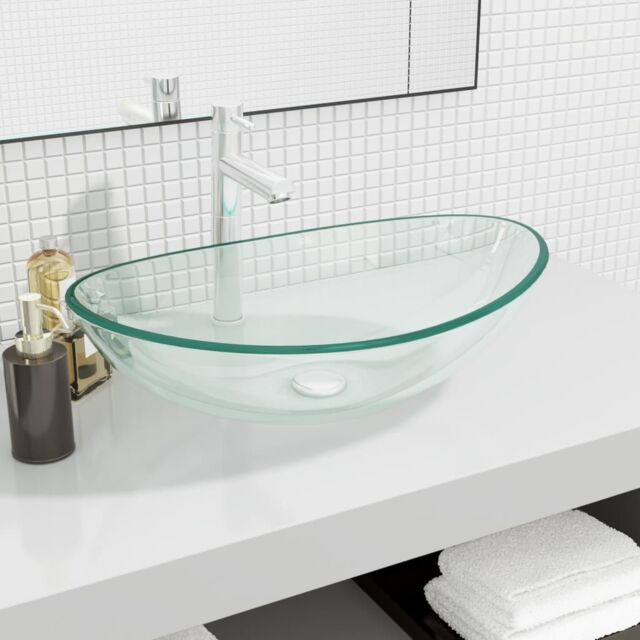 Berkfield Home Basin Tempered Glass 54.5x35x15.5 cm Transparent in Black - image 1