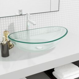 Berkfield Home Basin Tempered Glass 54.5x35x15.5 cm Transparent in Black - thumbnail 1