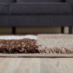 THE RUGS Soft Brown Ivory Check High Pile Shaggy Rugs & Runners Living Room - Size: 140 cm x 200 cm - thumbnail 7