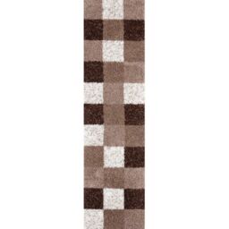 THE RUGS Soft Brown Ivory Check High Pile Shaggy Rugs & Runners Living Room - Size: 140 cm x 200 cm - thumbnail 5