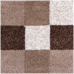 THE RUGS Soft Brown Ivory Check High Pile Shaggy Rugs & Runners Living Room - Size: 140 cm x 200 cm - thumbnail 9