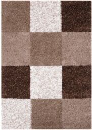 THE RUGS Soft Brown Ivory Check High Pile Shaggy Rugs & Runners Living Room - Size: 140 cm x 200 cm - thumbnail 2