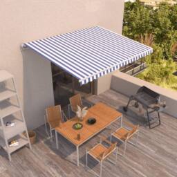 Berkfield Home Manual Retractable Awning 400x350 cm Blue & White - thumbnail 2