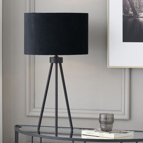 Ruma Minimalist Metal Tripod Table Lamp with Cylinder Black Shade - image 1