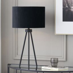 Ruma Minimalist Metal Tripod Table Lamp with Cylinder Black Shade - thumbnail 1