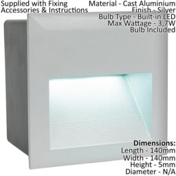 Loops IP65 Recessed Outdoor Wall Light Silver Cast Aluminium 3.7W Built in LED in Metallics - thumbnail 2