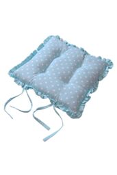 Homescapes Reversible Blue Frilled Cushion Seat Pad with Ties Birds & Flowers - Size: 40 cm x 40 cm - thumbnail 2