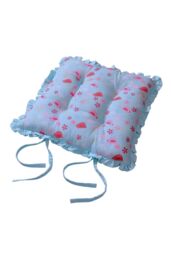 Homescapes Reversible Blue Frilled Cushion Seat Pad with Ties Birds & Flowers - Size: 40 cm x 40 cm - thumbnail 1