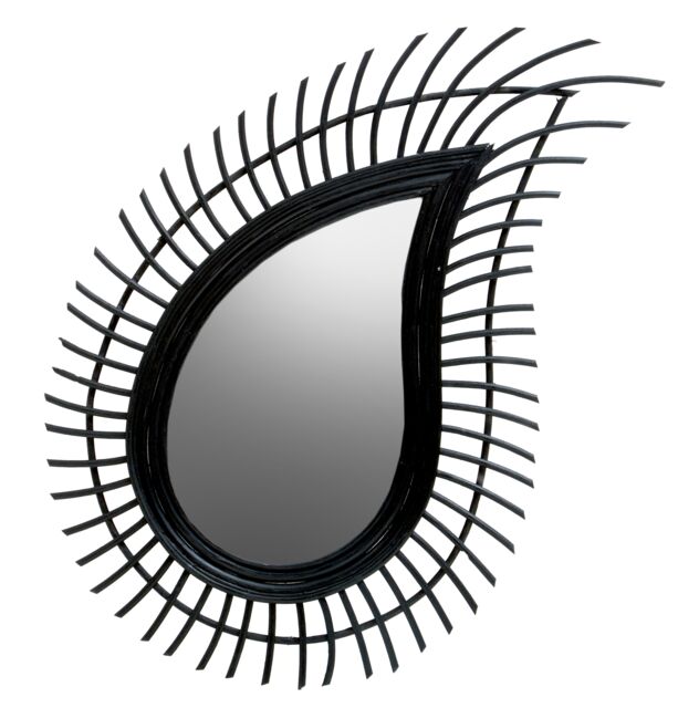 Orsina Teardrop Rattan Wall Mirror, Large Wood Wall Mirror, Mirror with Rattan Frame, Reliable Tear Mirror in Black - image 1