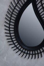 Orsina Teardrop Rattan Wall Mirror, Large Wood Wall Mirror, Mirror with Rattan Frame, Reliable Tear Mirror in Black - thumbnail 4