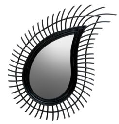 Orsina Teardrop Rattan Wall Mirror, Large Wood Wall Mirror, Mirror with Rattan Frame, Reliable Tear Mirror in Black