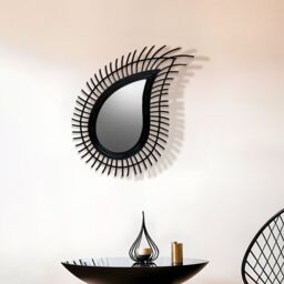 Orsina Teardrop Rattan Wall Mirror, Large Wood Wall Mirror, Mirror with Rattan Frame, Reliable Tear Mirror in Black - thumbnail 6