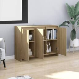 Berkfield Home Sideboard Sonoma Oak 102x33x75 cm Engineered Wood in Beige - Size: 102 x 33 x 75 cm - thumbnail 3