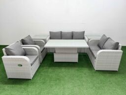 Fimous PE Rattan Garden Furniture Set Reclining Chair Sofa Double Love Seat 2 Seater Sofa Lounge Set Adjustable Lifting Dining or Coffee Table 2 Side - thumbnail 1