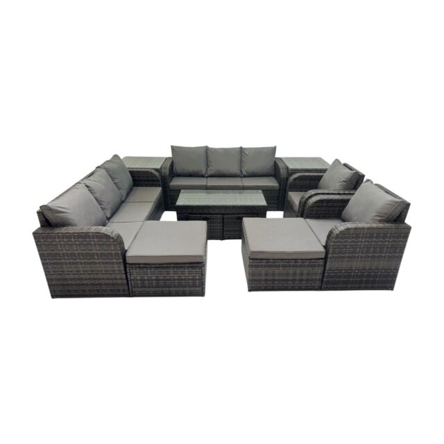 Fimous 3 Seater Sofa Reclining Chair Coffee Table with 2 Side Tables in Dark Grey - image 1