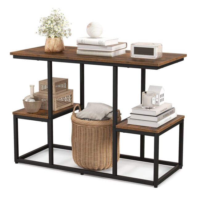 Costway Rustic TV Console Table for 50 Inches TVs Industrial Sofa Table Rack in Brown - image 1