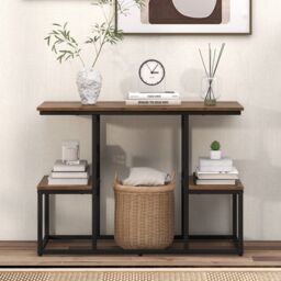 Costway Rustic TV Console Table for 50 Inches TVs Industrial Sofa Table Rack in Brown - thumbnail 8