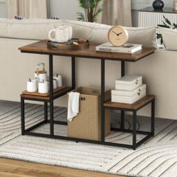 Costway Rustic TV Console Table for 50 Inches TVs Industrial Sofa Table Rack in Brown - thumbnail 3
