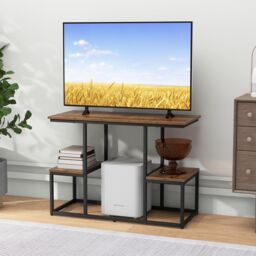 Costway Rustic TV Console Table for 50 Inches TVs Industrial Sofa Table Rack in Brown - thumbnail 7