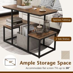 Costway Rustic TV Console Table for 50 Inches TVs Industrial Sofa Table Rack in Brown - thumbnail 4