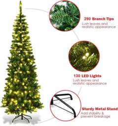Shatchi Pre-Lit Artificial Slim Christmas Green Pencil Tree Warm White LEDs Pointed Tips with Metal Stand - Size: 5ft - thumbnail 2