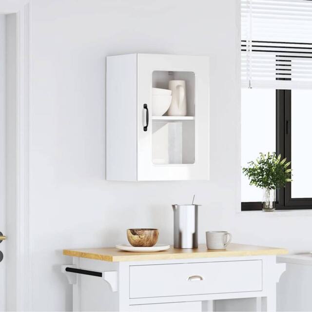 Berkfield Home Kitchen Wall Cabinet with Glass Door Lucca Concrete Grey Wood in White - image 1