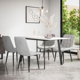 More4Homes Haydon Extending Dining Table & Chairs- White Marble Effect Table Top w Black Legs + Nova Velvet Dining Chair Set Of 6 in Grey - thumbnail 1