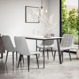More4Homes Haydon Extending Dining Table & Chairs- White Marble Effect Table Top w Black Legs + Nova Velvet Dining Chair Set Of 6 in Grey - thumbnail 2