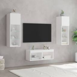 Berkfield Home 4 Piece TV Wall Cabinets with LED Lights White - thumbnail 4