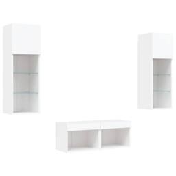 Berkfield Home 4 Piece TV Wall Cabinets with LED Lights White - thumbnail 3