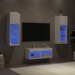 Berkfield Home 4 Piece TV Wall Cabinets with LED Lights White - thumbnail 1