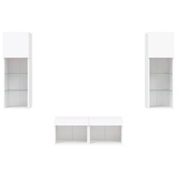 Berkfield Home 4 Piece TV Wall Cabinets with LED Lights White - thumbnail 7