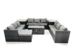 Fimous Outdoor Garden Furniture Set 9 Pieces Rattan Sofa Set with Coffee Table 3 Footstools Side Table Dark Grey Mixed - thumbnail 2