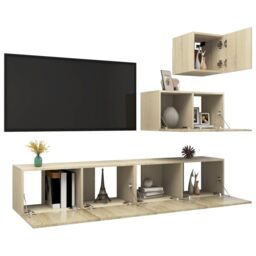Berkfield Home 4 Piece TV Cabinet Set Sonoma Oak Engineered Wood in Brown - thumbnail 3