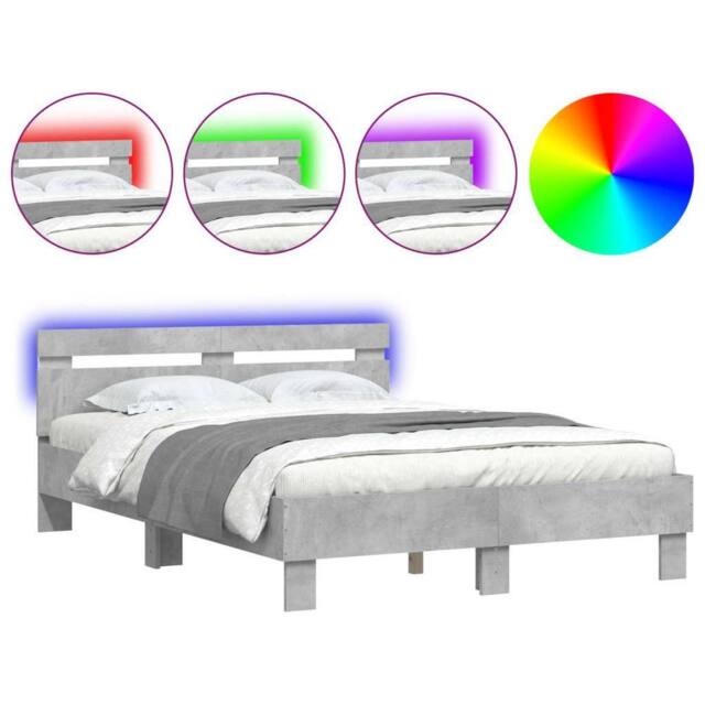 Berkfield Home Bed Frame with LED without Mattress Concrete Grey 135x190 cm Double - image 1